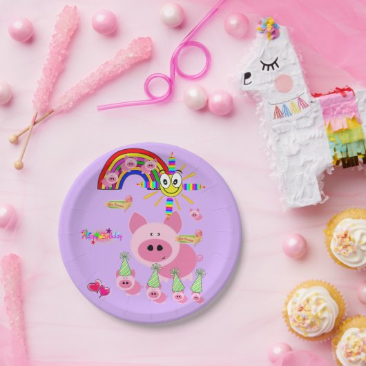Assiettes En Carton Plaques en papier, Joyeux Anniversaire Cochon rose (Fête)