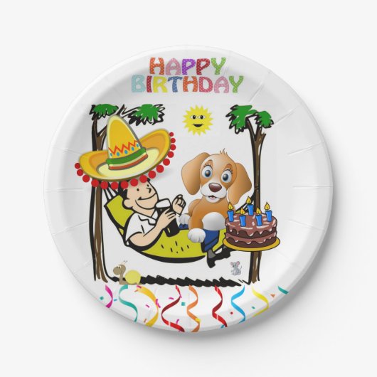 Assiettes En Carton Plaques en papier, Joyeux Anniversaire Homme Chien (Devant)