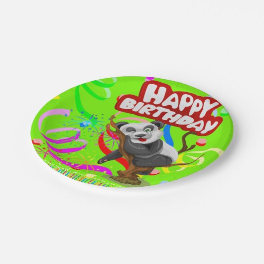 Assiettes En Carton Plaques en papier, Joyeux anniversaire Panda Bear  (Angle)