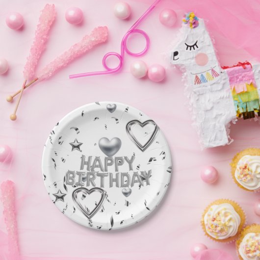Assiettes En Carton Plaques en papier, Joyeux Coeurs d'Argent Annivers (Fête)