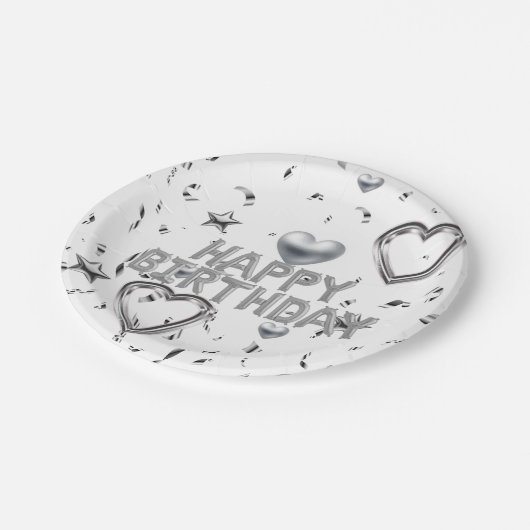 Assiettes En Carton Plaques en papier, Joyeux Coeurs d'Argent Annivers (Angle)