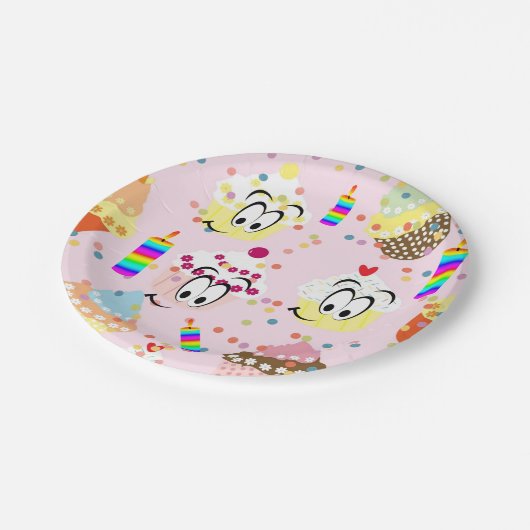 Assiettes En Carton Plaques en papier, Joyeux Cupcake d'anniversaire (Angle)