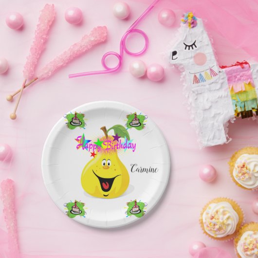 Assiettes En Carton Plaques en papier, Joyeux gâteau aux poires d'anni (Fête)