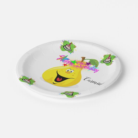 Assiettes En Carton Plaques en papier, Joyeux gâteau aux poires d'anni (Angle)