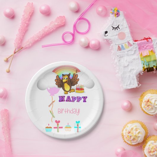 Assiettes En Carton Plaques en papier, Joyeux hibou d'anniversaire Rai (Fête)