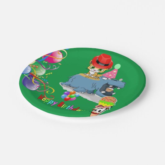 Assiettes En Carton Plaques en papier, Joyeux Hippopotamus Kitten anni (Angle)