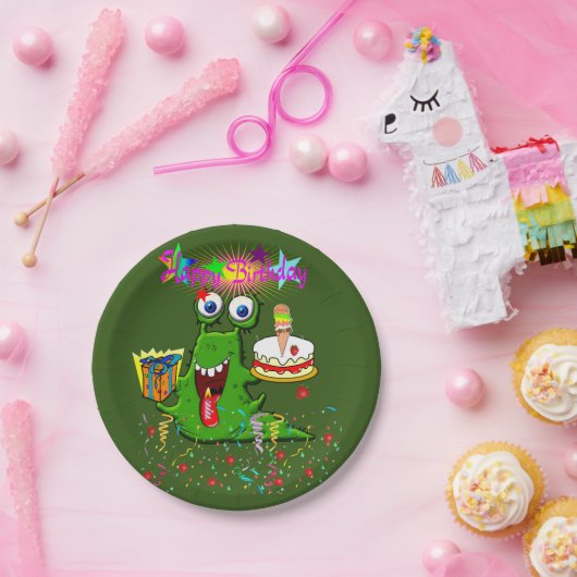 Assiettes En Carton Plaques en papier, joyeux monstre d'anniversaire (Fête)