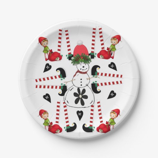 Assiettes En Carton Plaques en papier, Joyeux Noël Snowman Elf (Devant)