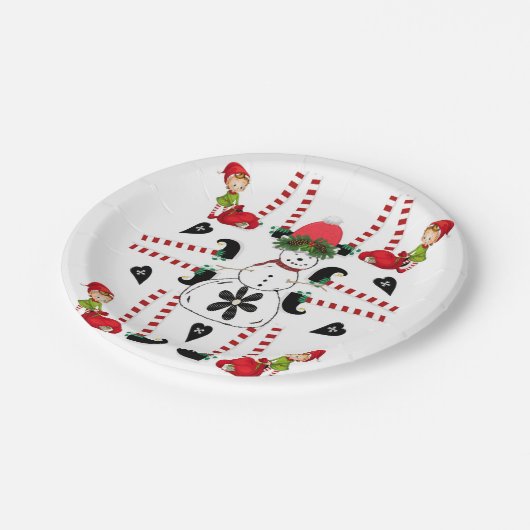 Assiettes En Carton Plaques en papier, Joyeux Noël Snowman Elf (Angle)
