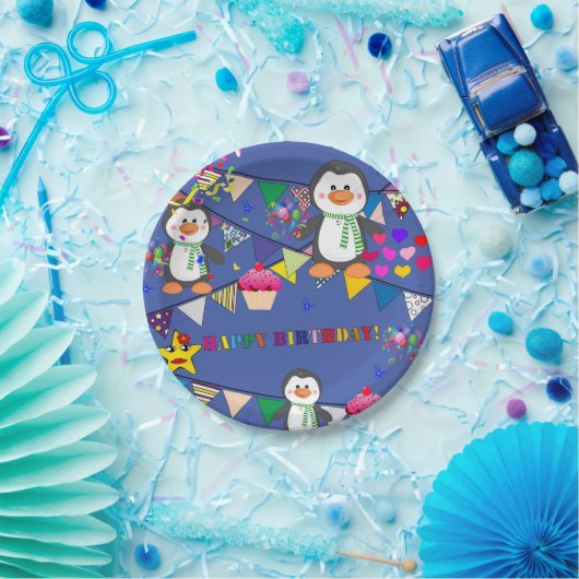 Assiettes En Carton Plaques en papier, Joyeux Penguin d'anniversaire (Fête)