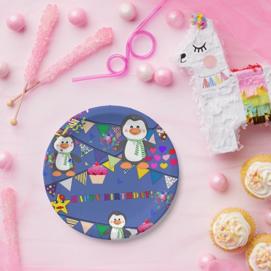 Assiettes En Carton Plaques en papier, Joyeux Penguin d'anniversaire (Fête)