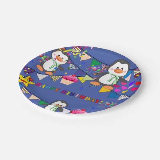 Assiettes En Carton Plaques en papier, Joyeux Penguin d'anniversaire (Angle)