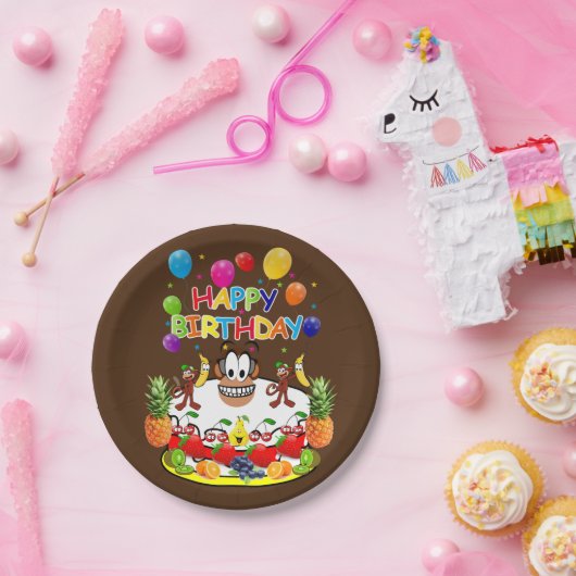 Assiettes En Carton Plaques en papier, Joyeux singes d'anniversaire (Fête)