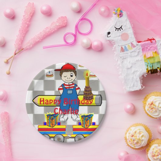 Assiettes En Carton Plaques en papier, Joyeux train d'anniversaire gar (Fête)
