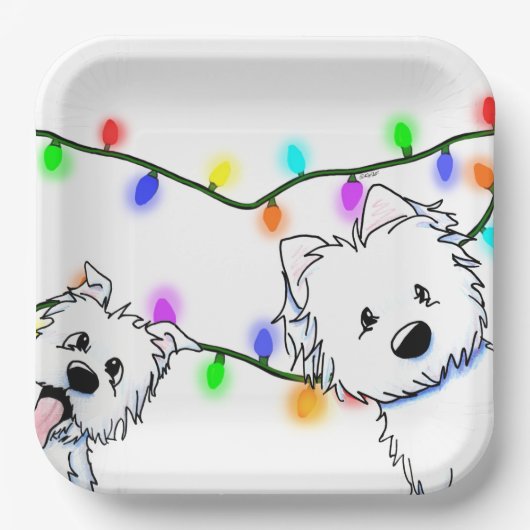 Assiettes En Carton Plaques en papier KiniArt Christmas Westie (Recto)