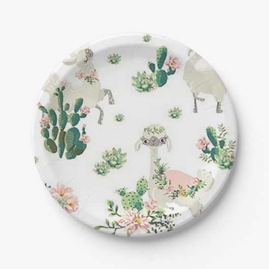 Assiettes En Carton Plaques en papier Llama et Cactus 7" (Devant)