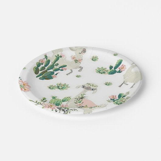 Assiettes En Carton Plaques en papier Llama et Cactus 7" (Angle)