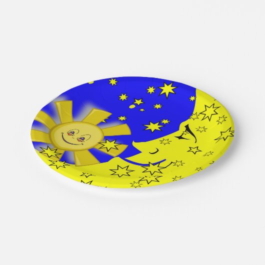 Assiettes En Carton Plaques en papier, Lune Solaire Étoiles Jaunes (Angle)