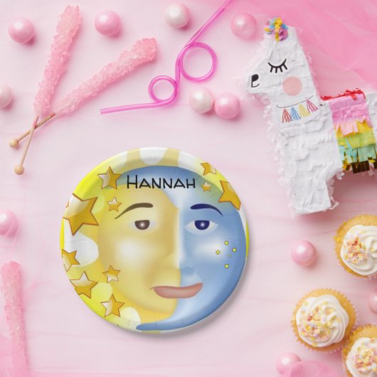 Assiettes En Carton Plaques en papier, Lune Solaire Étoiles Jaunes (Fête)