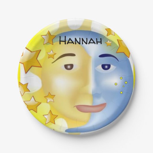 Assiettes En Carton Plaques en papier, Lune Solaire Étoiles Jaunes (Devant)