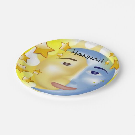 Assiettes En Carton Plaques en papier, Lune Solaire Étoiles Jaunes (Angle)