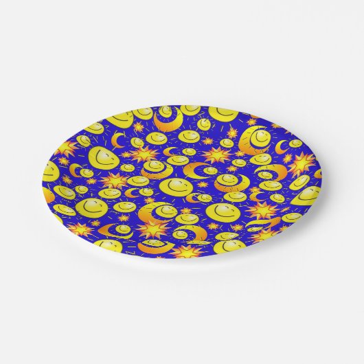Assiettes En Carton Plaques en papier, Lune Soleil Jaune Orange Étoile (Angle)
