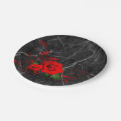 Assiettes En Carton Plaques en papier, marbre noir rouge Rose florale (Angle)