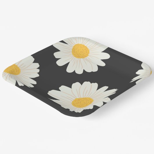 Assiettes En Carton Plaques en papier marguerite noire (Angulaire)