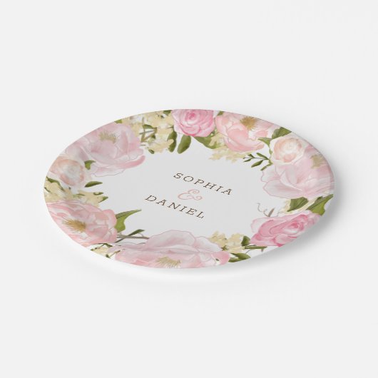 Assiettes En Carton Plaques en papier Mariage à Fête des mariées rose (Angle)