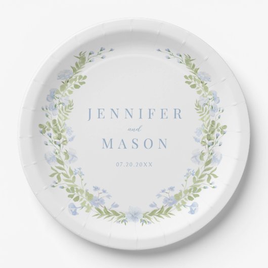 Assiettes En Carton Plaques en papier mariage bleu pastel (Devant)