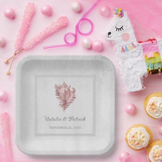 Assiettes En Carton Plaques en papier Mariage Coque rose (Fête)