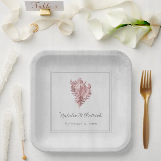 Assiettes En Carton Plaques en papier Mariage Coque rose (Mariage)