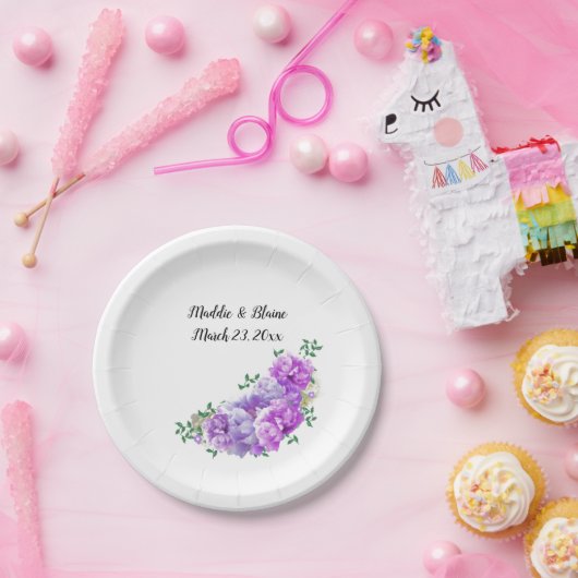 Assiettes En Carton Plaques en papier mariage Floral Purple Peonies (Fête)