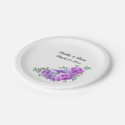 Assiettes En Carton Plaques en papier mariage Floral Purple Peonies (Angle)