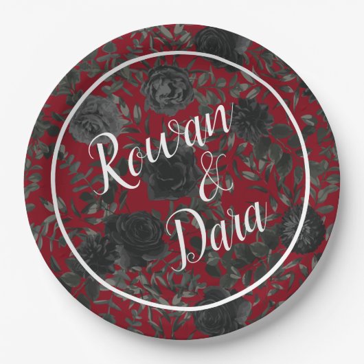 Assiettes En Carton Plaques en papier Mariage gothique Rose rouge et n (Devant)
