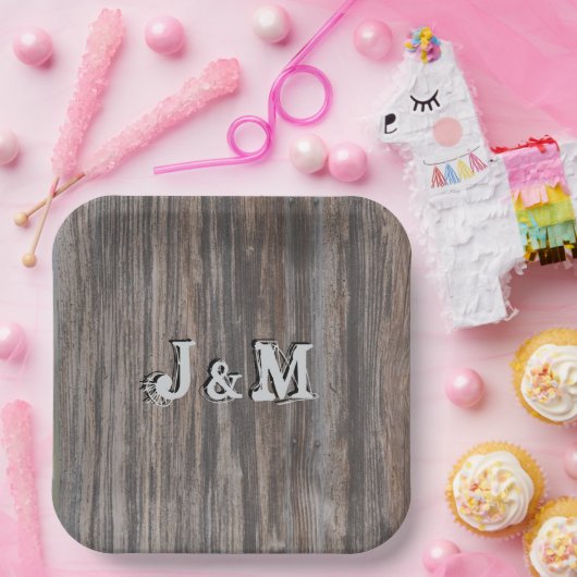 Assiettes En Carton Plaques en papier mariage Initiales en bois de loo (Fête)