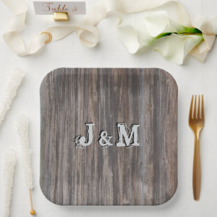 Assiettes En Carton Plaques en papier mariage Initiales en bois de loo