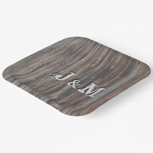 Assiettes En Carton Plaques en papier mariage Initiales en bois de loo (Angulaire)