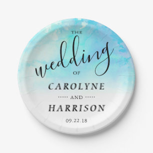 Assiettes En Carton Plaques en papier Mariage Ombre Aquarelle - Bleu