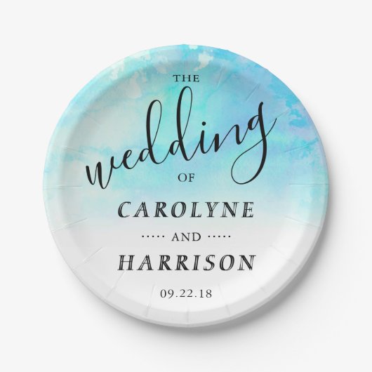 Assiettes En Carton Plaques en papier Mariage Ombre Aquarelle - Bleu (Devant)