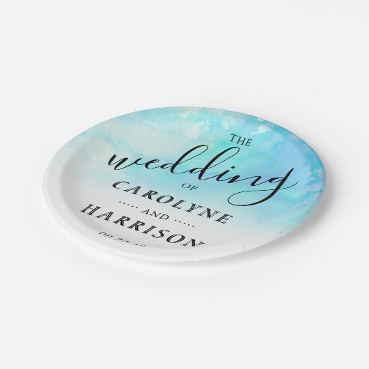 Assiettes En Carton Plaques en papier Mariage Ombre Aquarelle - Bleu (Angle)