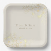 Assiettes En Carton Plaques en papier Mariage or Floral (Recto)