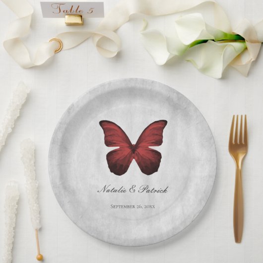 Assiettes En Carton Plaques en papier Mariage papillon rouge (Mariage)