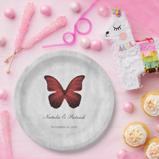 Assiettes En Carton Plaques en papier Mariage papillon rouge (Fête)