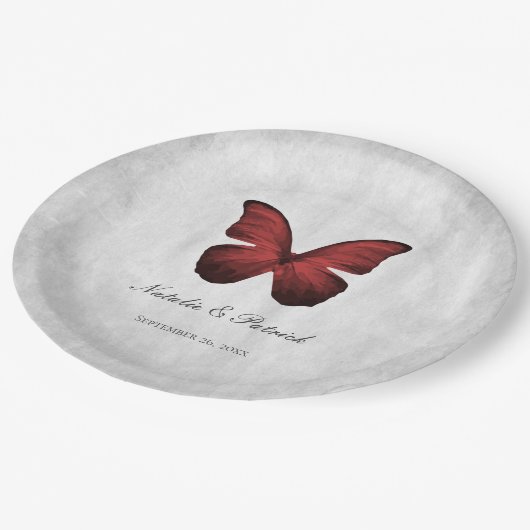 Assiettes En Carton Plaques en papier Mariage papillon rouge (Angle)