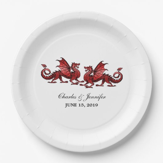Assiettes En Carton Plaques en papier Mariage Red Elegon Dragons (Devant)