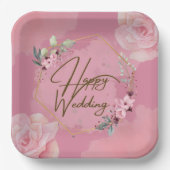 Assiettes En Carton Plaques en papier Mariage rose (Recto)
