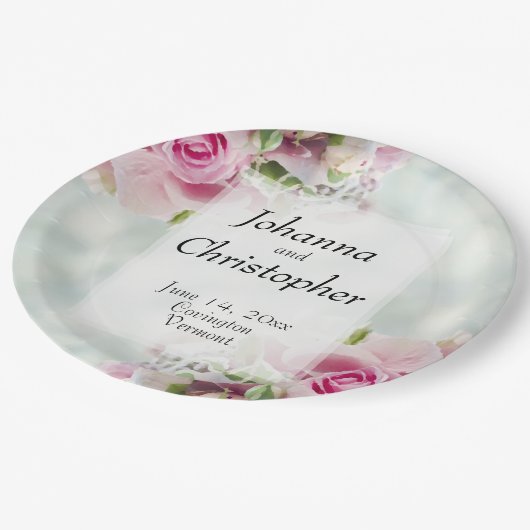 Assiettes En Carton Plaques en papier Mariage Roses roses (Angle)