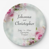 Assiettes En Carton Plaques en papier Mariage Roses roses (Devant)