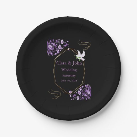 Assiettes En Carton Plaques en papier Mariage violet et noir (Devant)